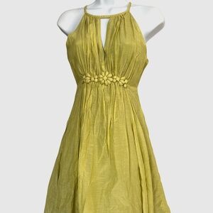 Green Fit and Flare Dress | Lined | Sleeveless Beaded Front